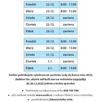 Úřední hodiny v době vánočních svátků Úřední hodiny v době vánočních svátků