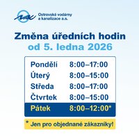 Změna úředních hodin OVAK Zákaznického centra v roce 2026 - pátky jen pro objednané zákazníky